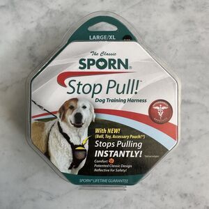 New SPORN Stop Pull Dog Training Harness Large/XL Necks 16-24" Black w/ Pouch